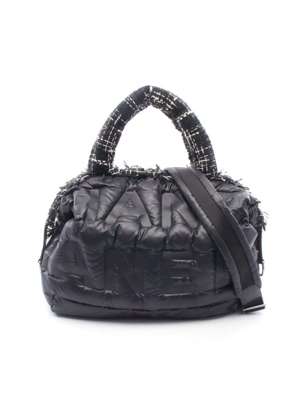 Chanel Tote Bag Dedoune Coconage 2-Way Black White Nylon Fabric